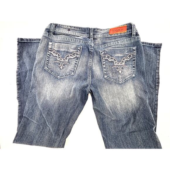 Vigold Skinny Jeans Women 7/8 Straight Leg Faded Distressed Sequined Medium Wash - Picture 2 of 13